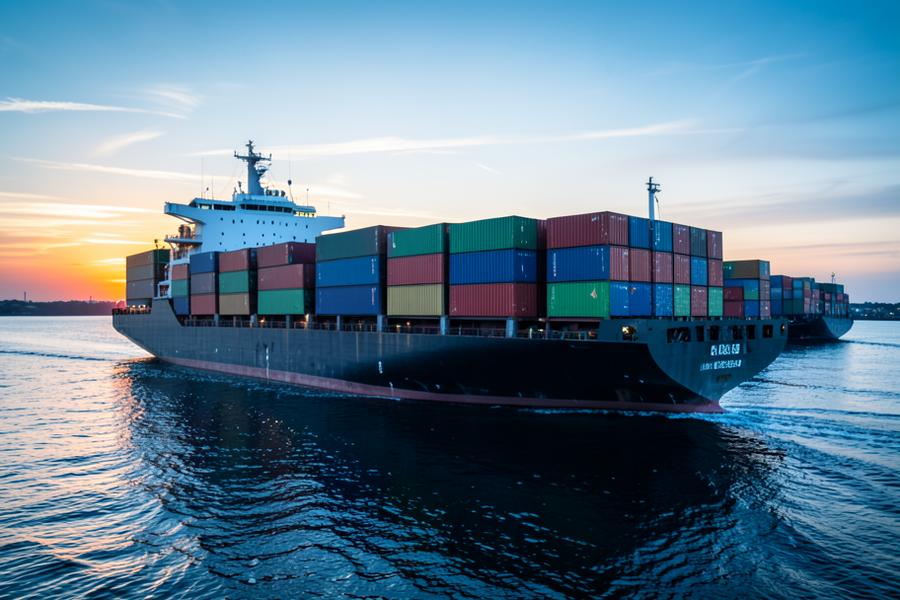 Buque portacontenedores navegando con flete internacional
