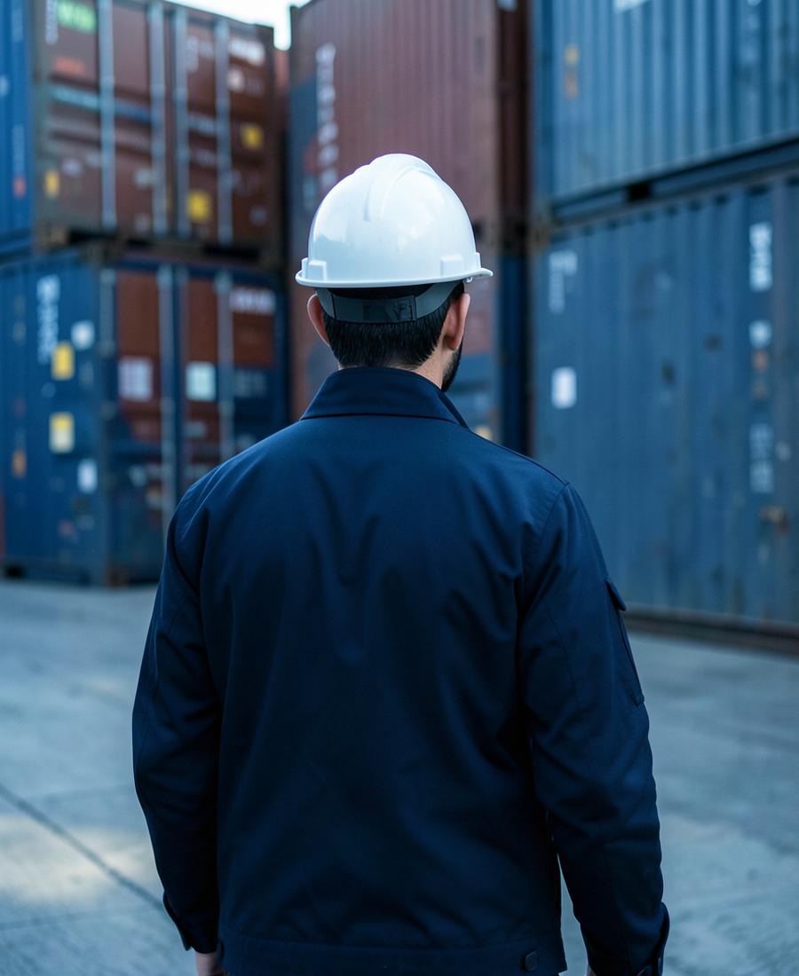 Colaborador de WONGCARGO supervisando contenedores en el puerto
